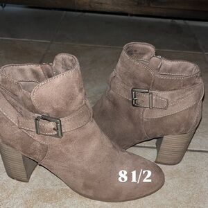 Suede Ankle Booties in Taupe - Women's Fashion Heels